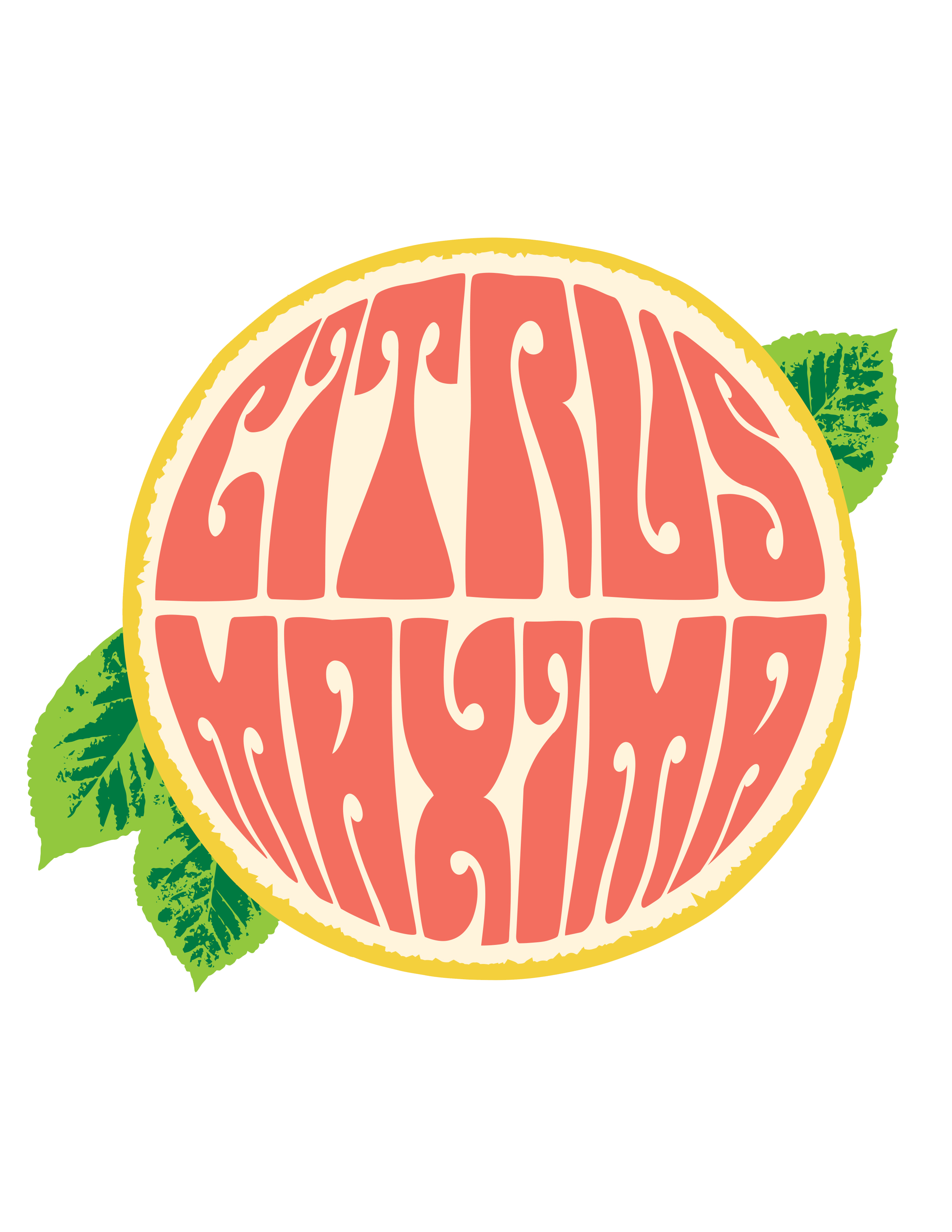 Citrus Maxima logo, fruit with Citrus Maxima spelled in a groovey font