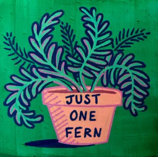 Just One Fern logo, a potted fern with the title written on the pot